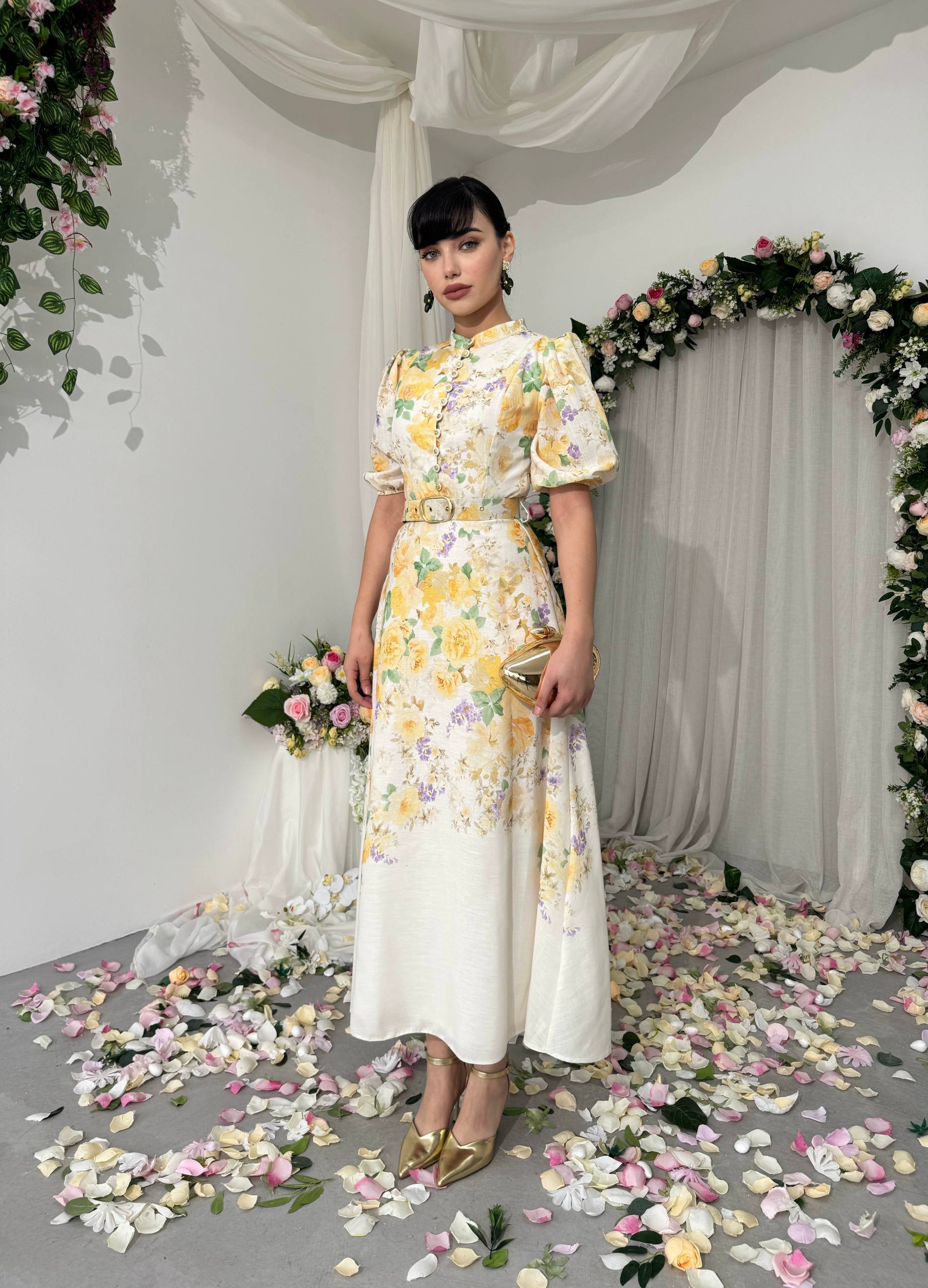 Floral midi dress with short sleeves✨
