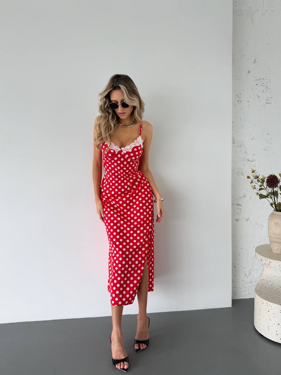 Polka Dot Dress with a Lace-up Back