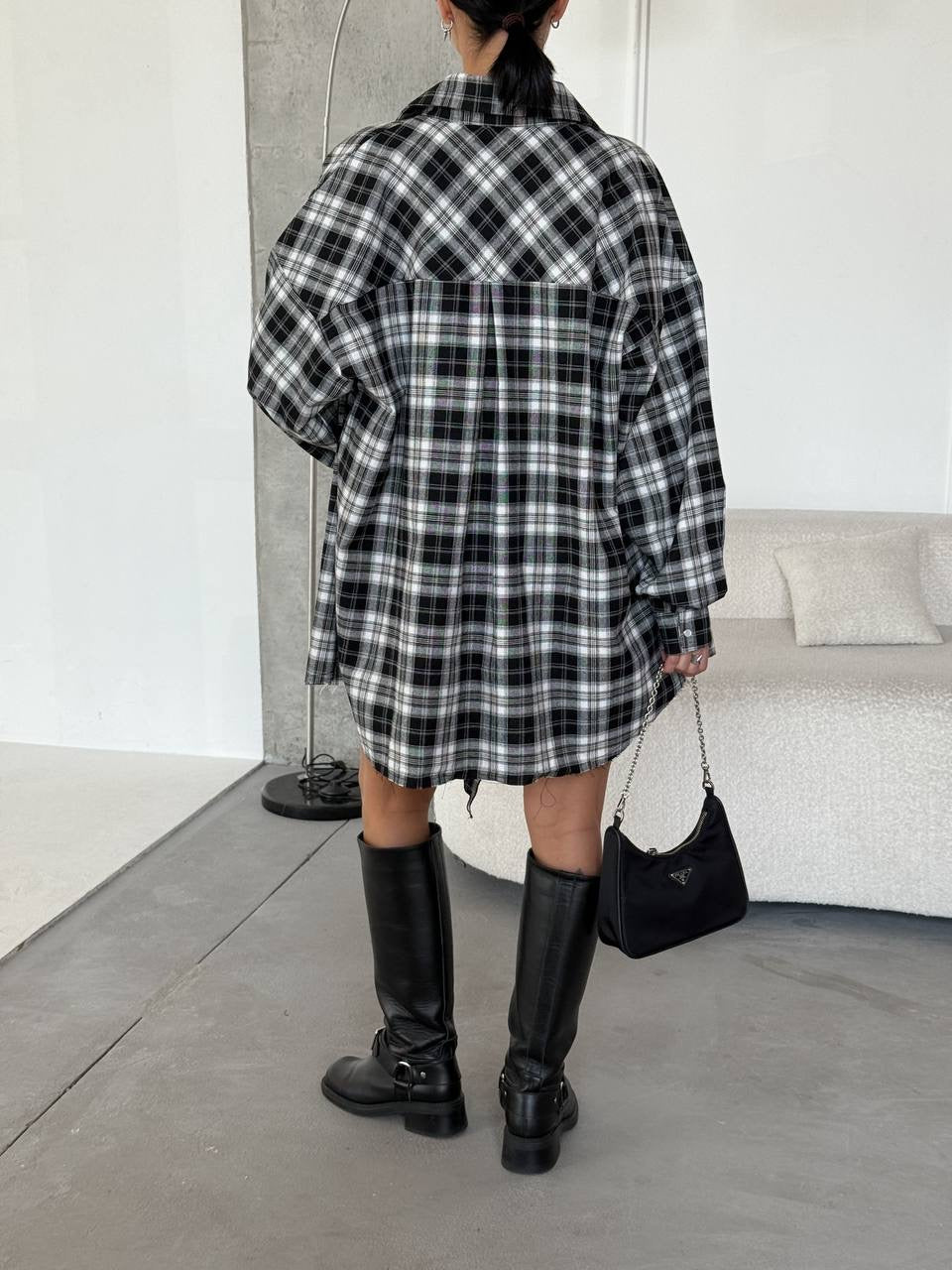 A bright checkered shirt with a matching scarf
