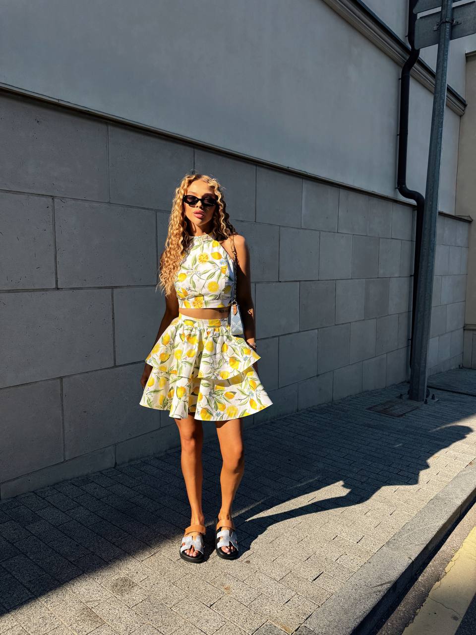 set with a crop top and flared skirt