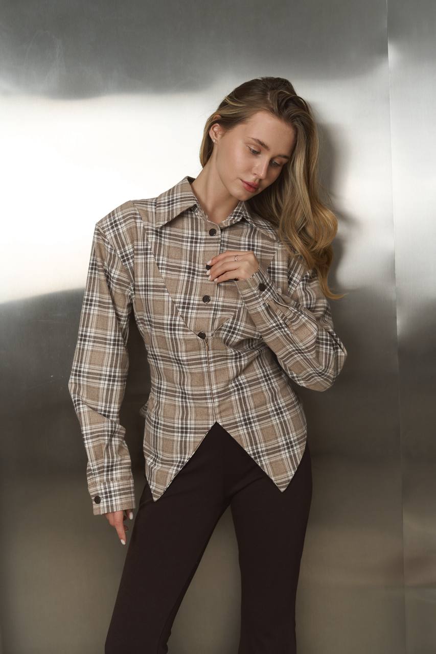 Plaid Shirt with Corset Imitation