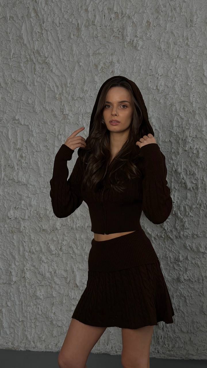 Knitted hoodie+skirt set