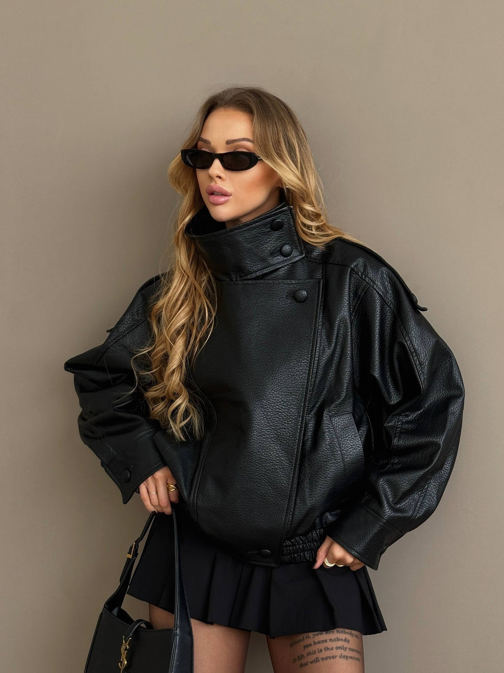 Faux Leather Bomber