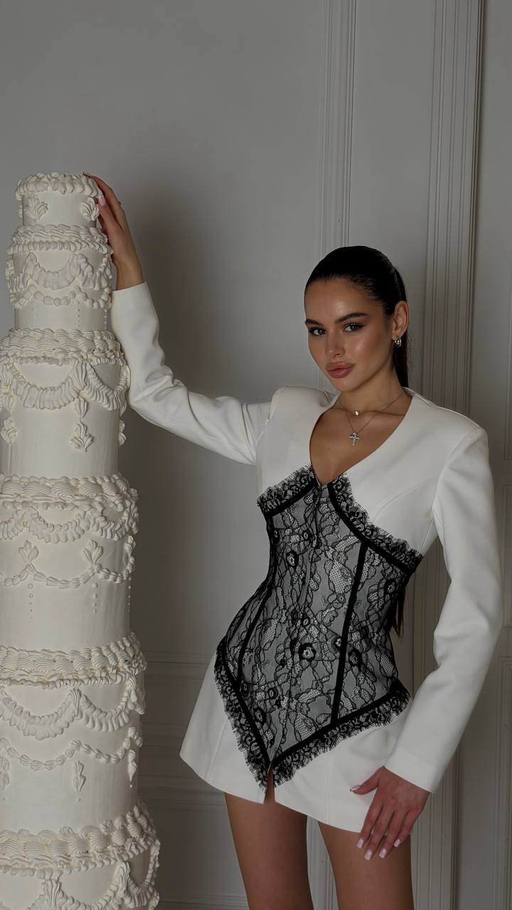 Dress with a corset silhouette and accent lace