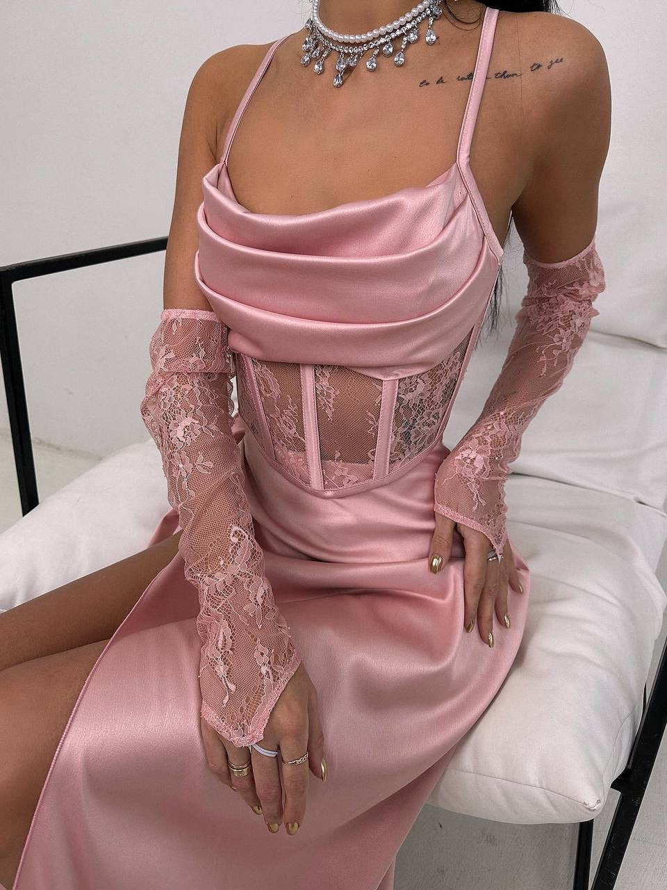 Set: corset + gloves + maxi skirt