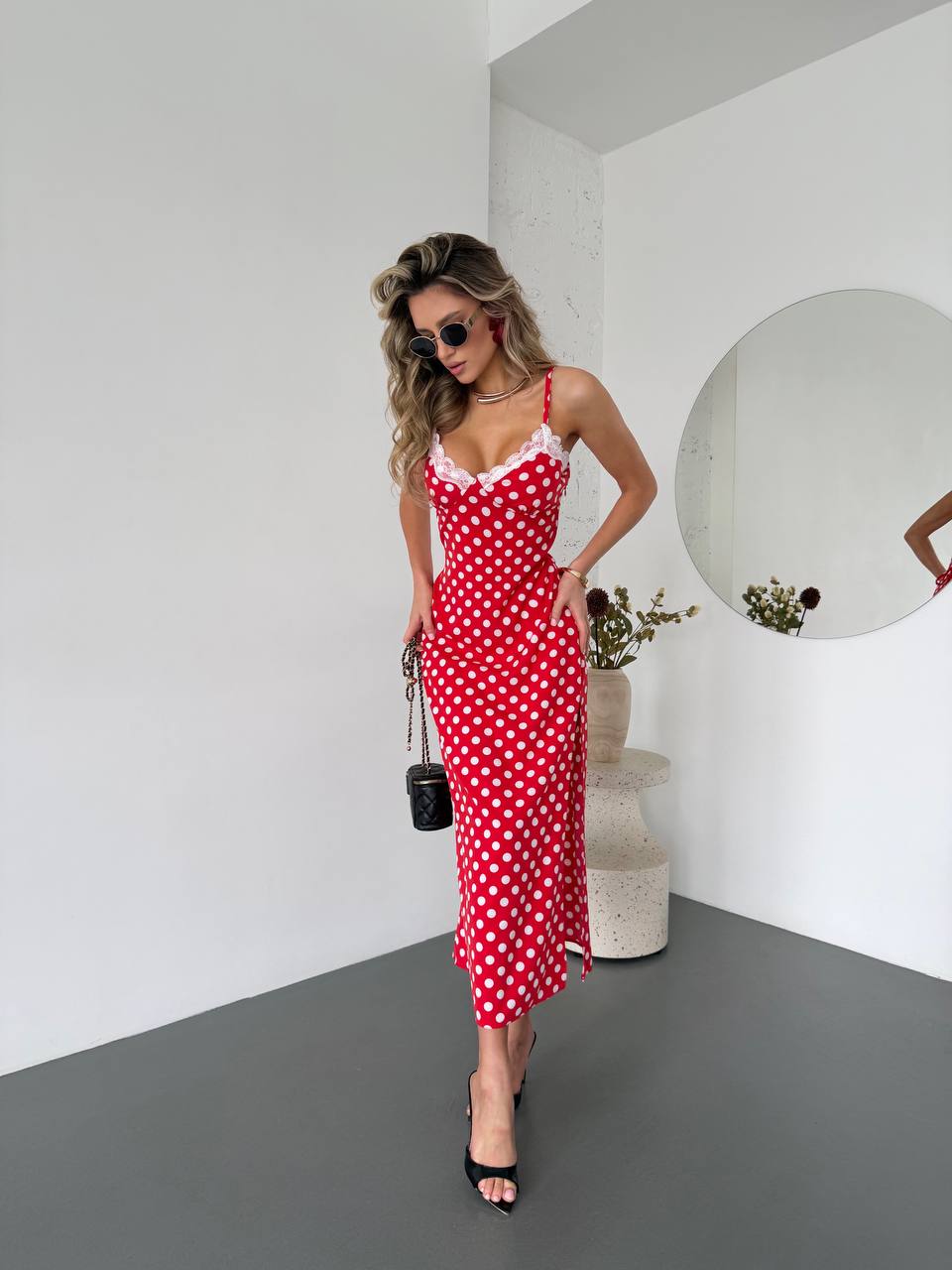 Polka Dot Dress with a Lace-up Back
