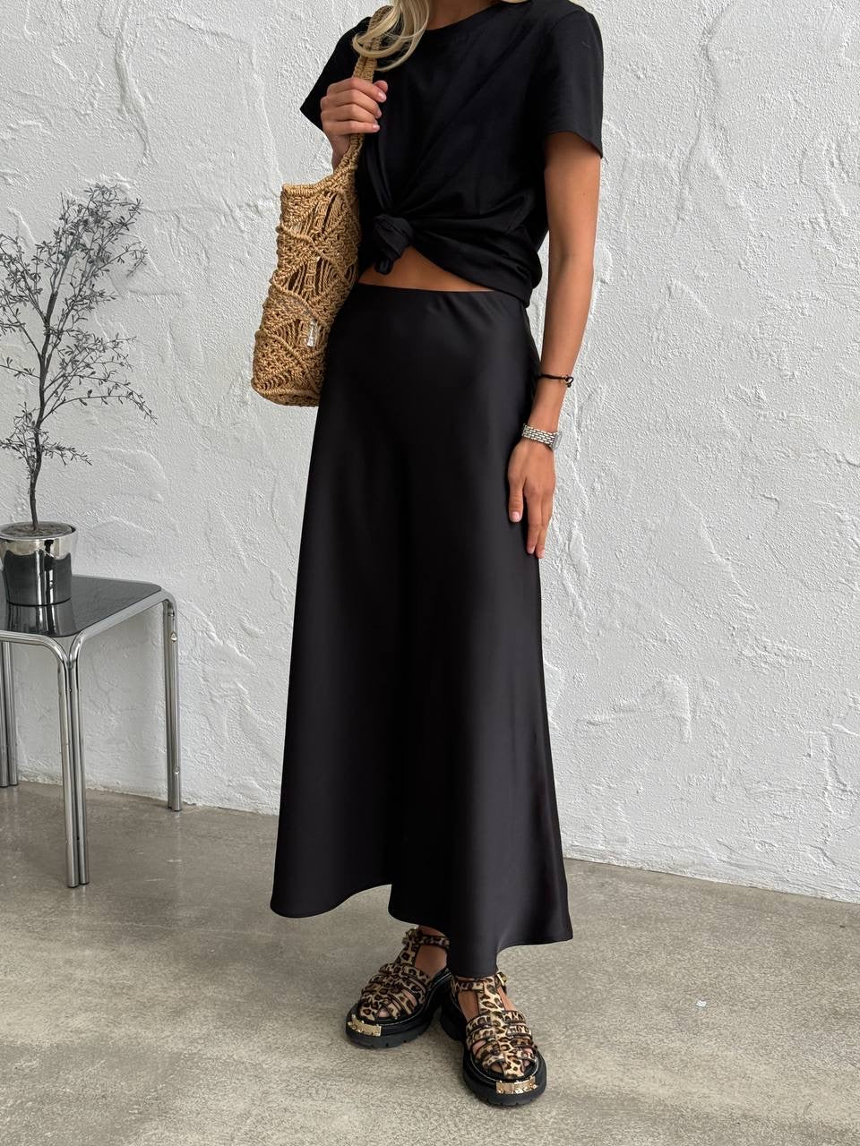 Satin Midi Skirt