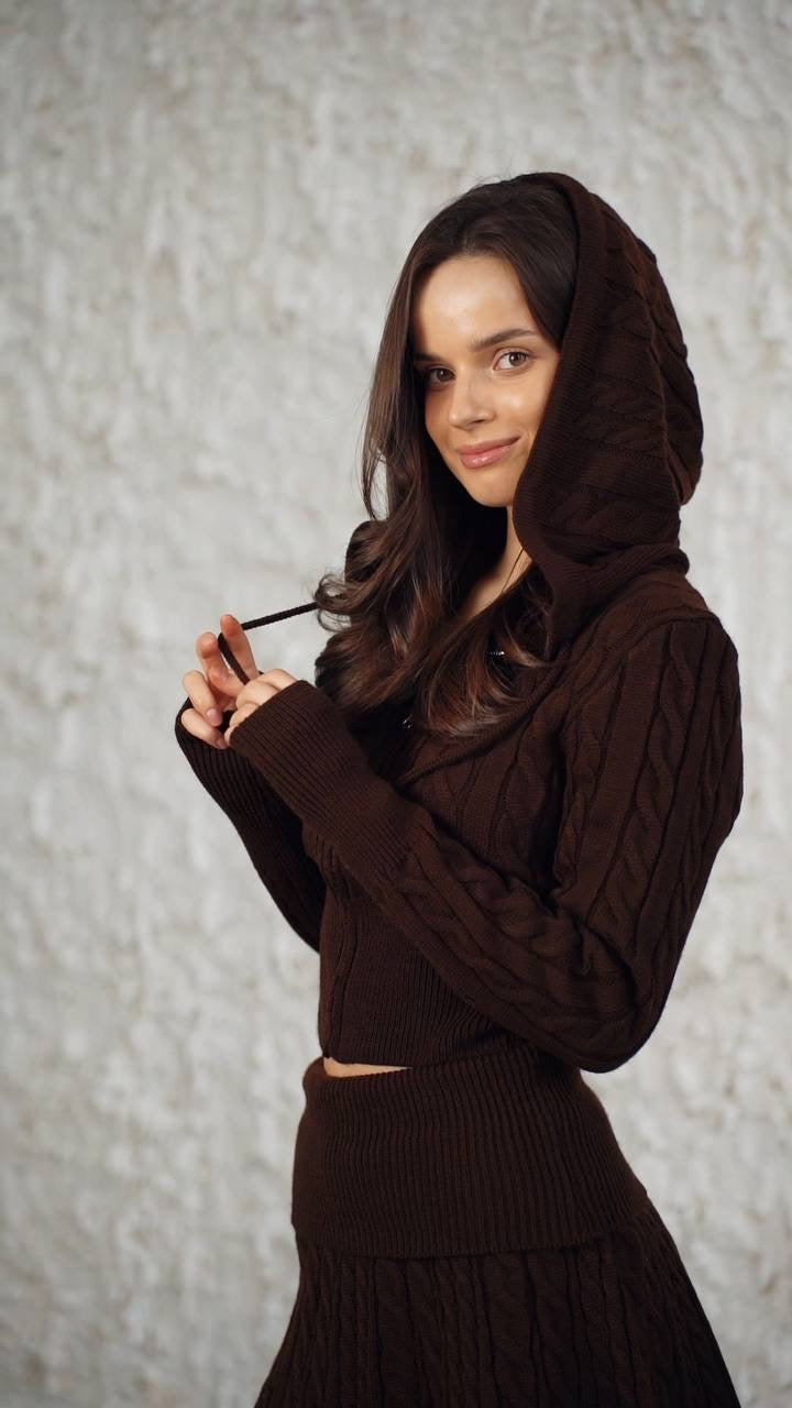 Knitted hoodie+skirt set