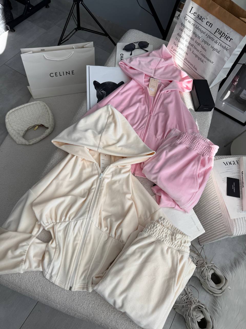 Velour set with a corset-style design