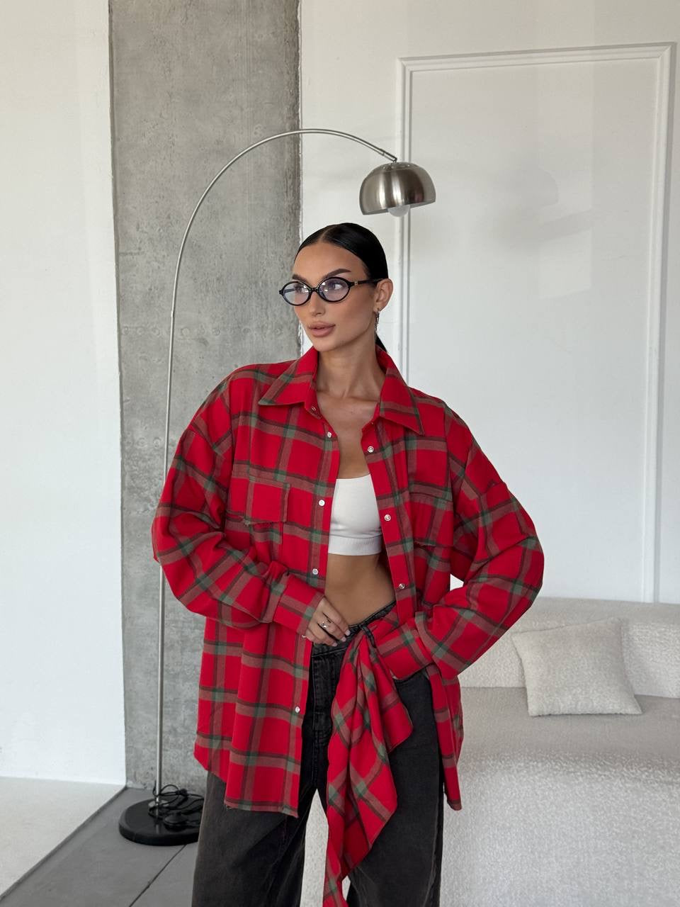 A bright checkered shirt with a matching scarf