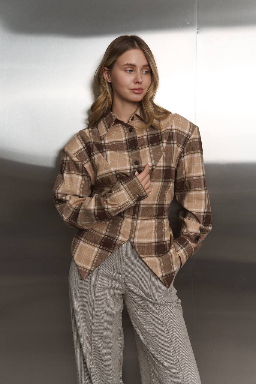 Plaid Shirt with Corset Imitation