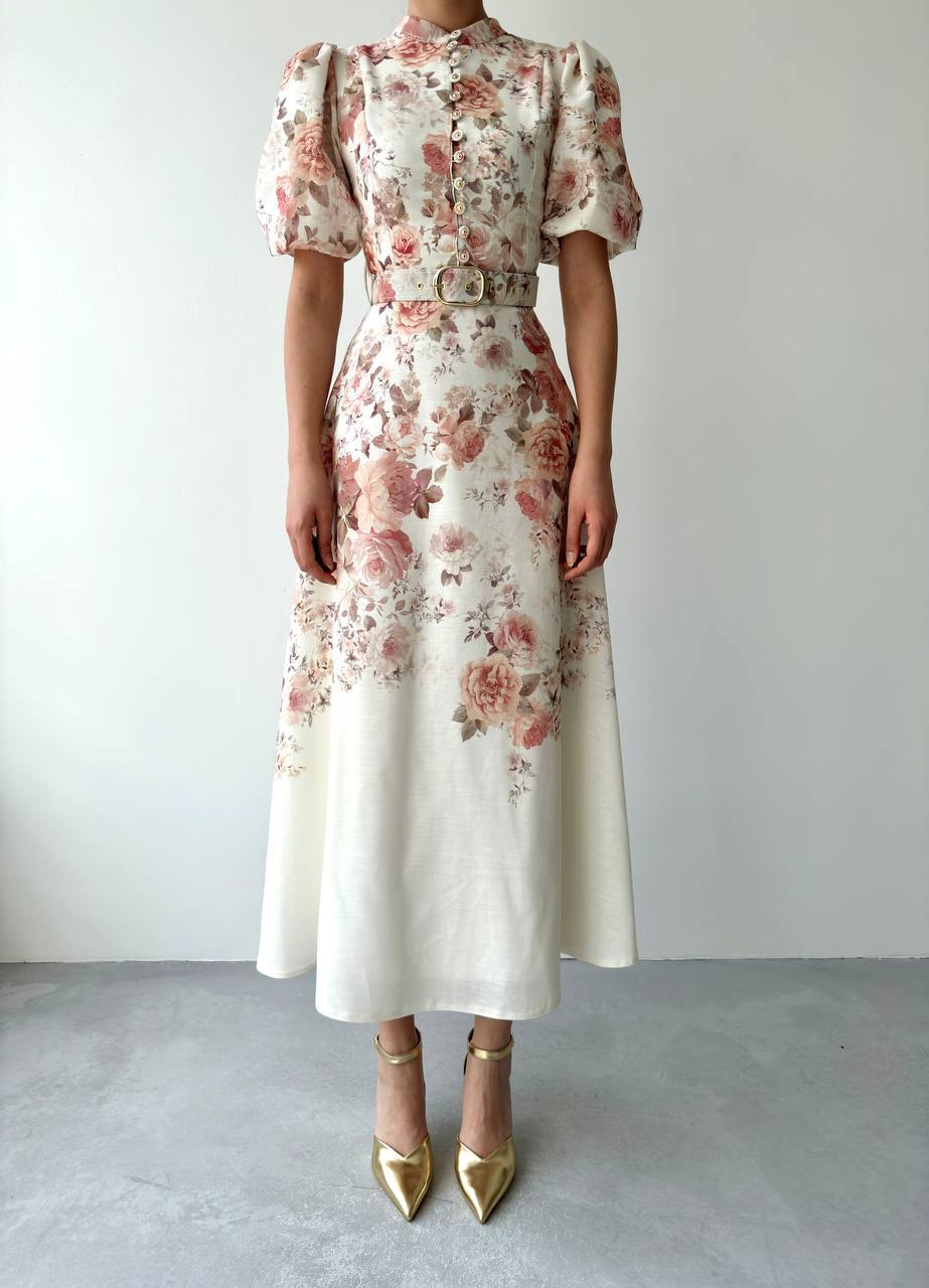 Floral midi dress with short sleeves✨