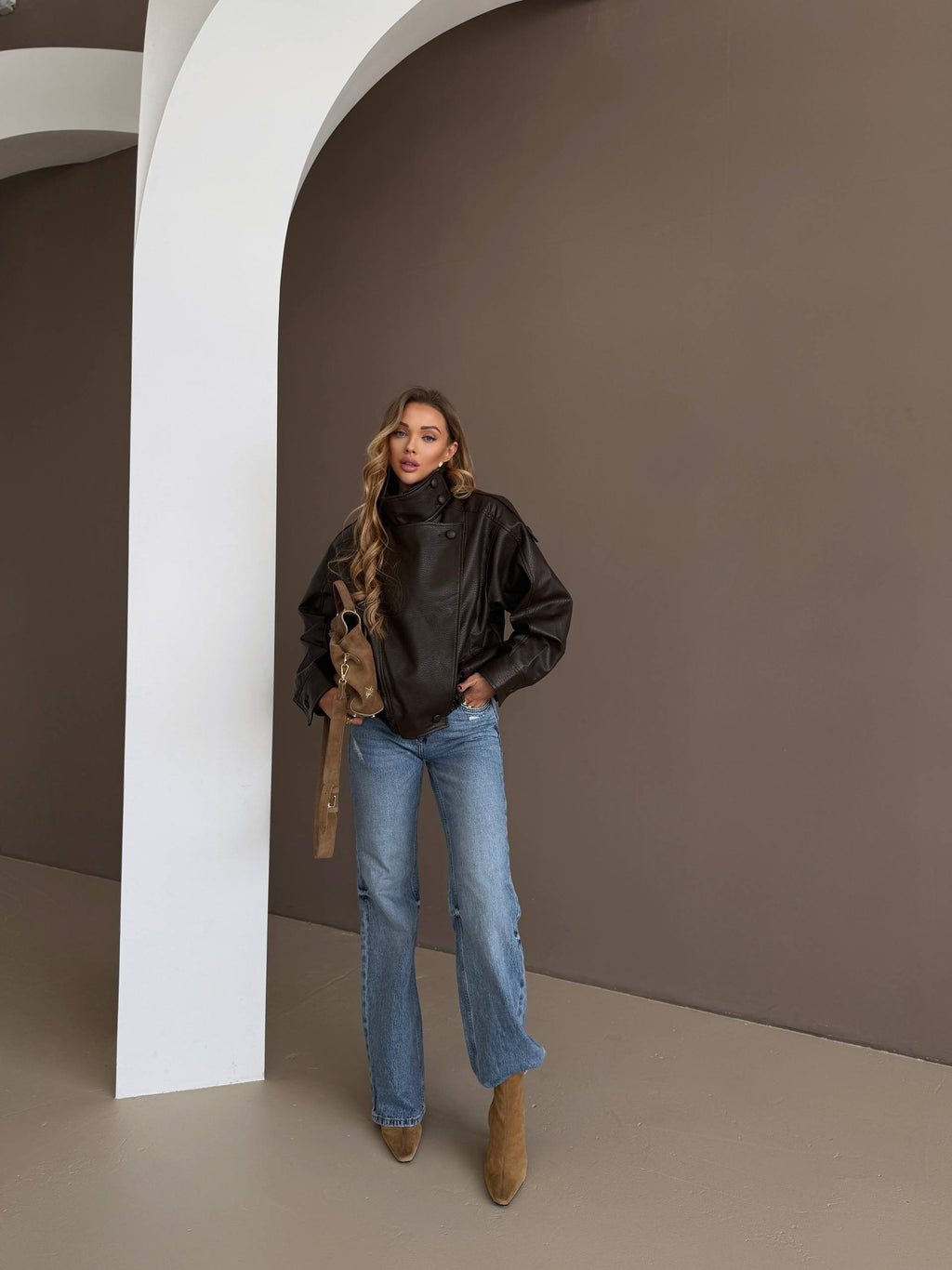 Faux Leather Bomber