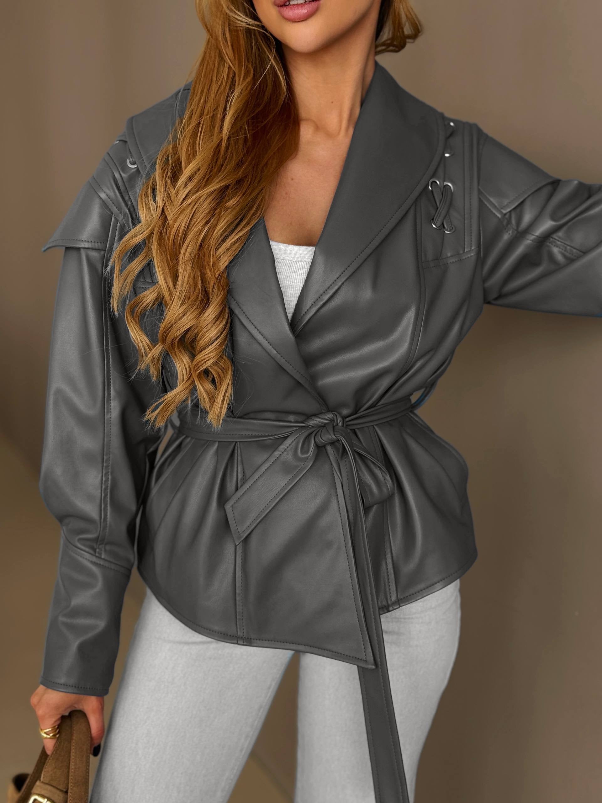 Cropped Faux Leather Jacket