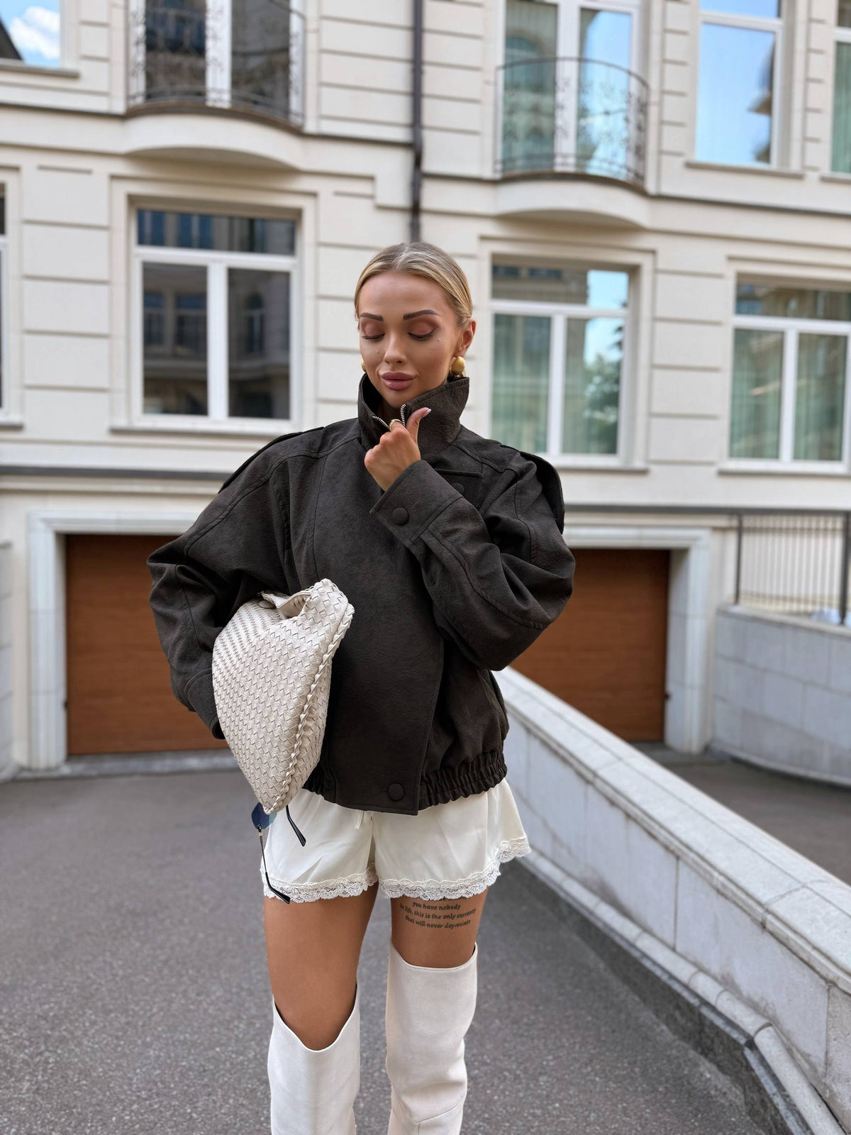 Oversized Textured Nubuck Bomber