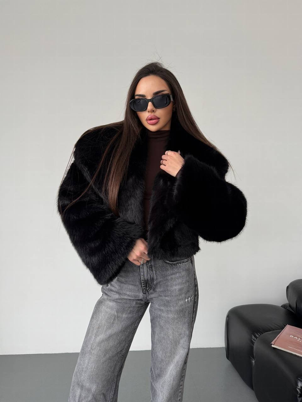 Cropped Faux Fur Coat