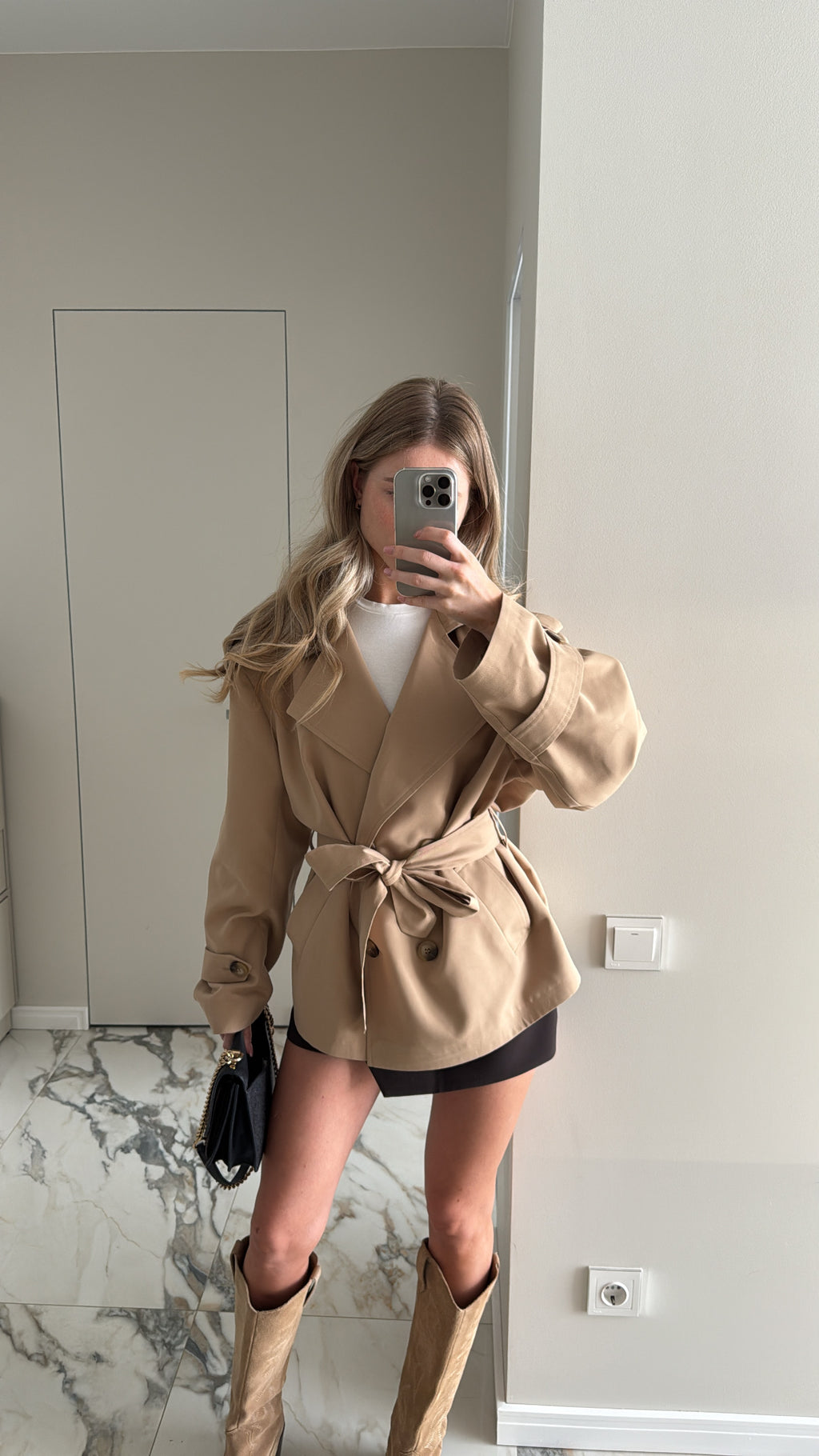 Cropped Trench Coat with Pockets