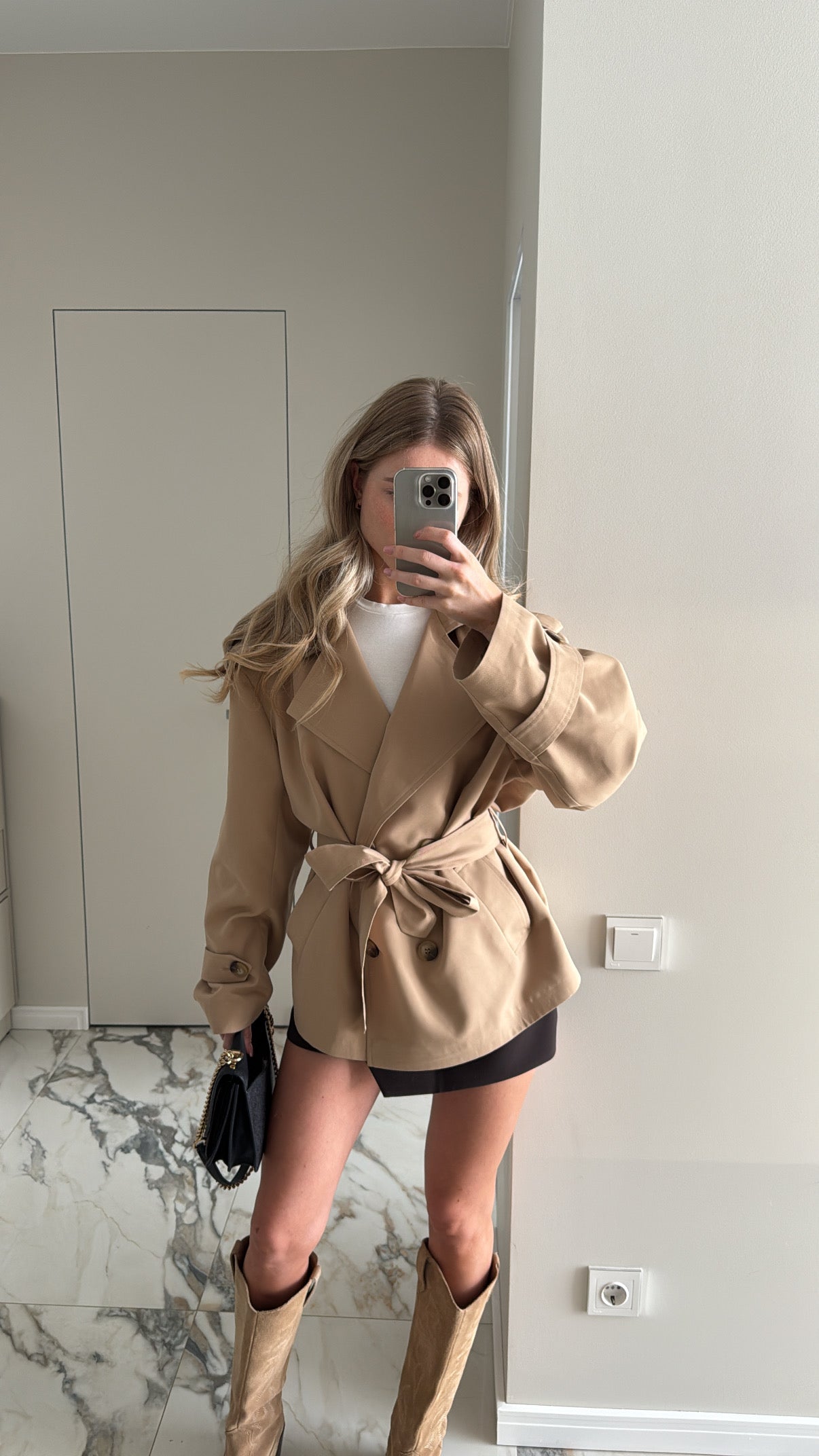 Cropped Trench Coat with Pockets