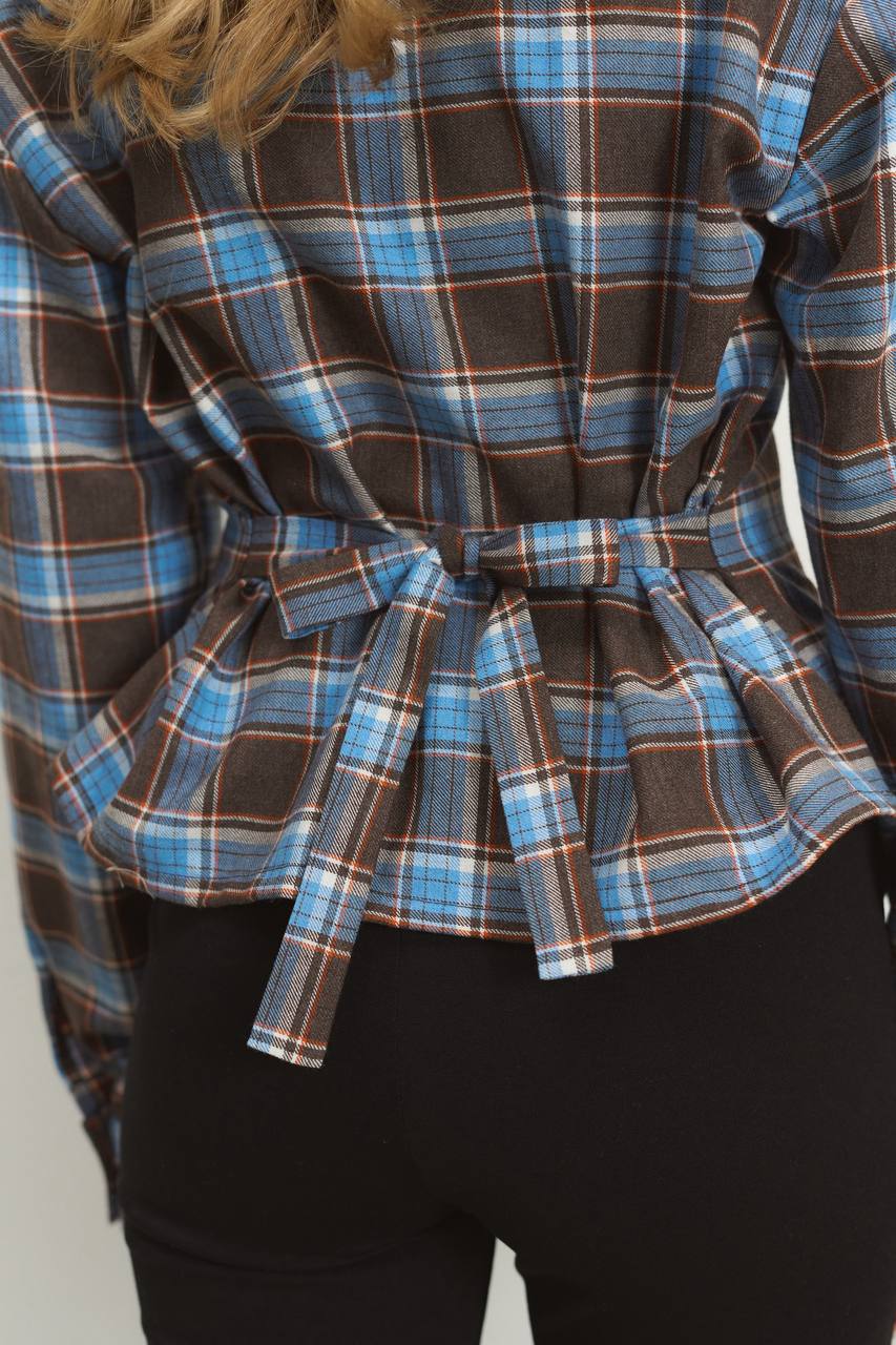Plaid Shirt with Corset Imitation