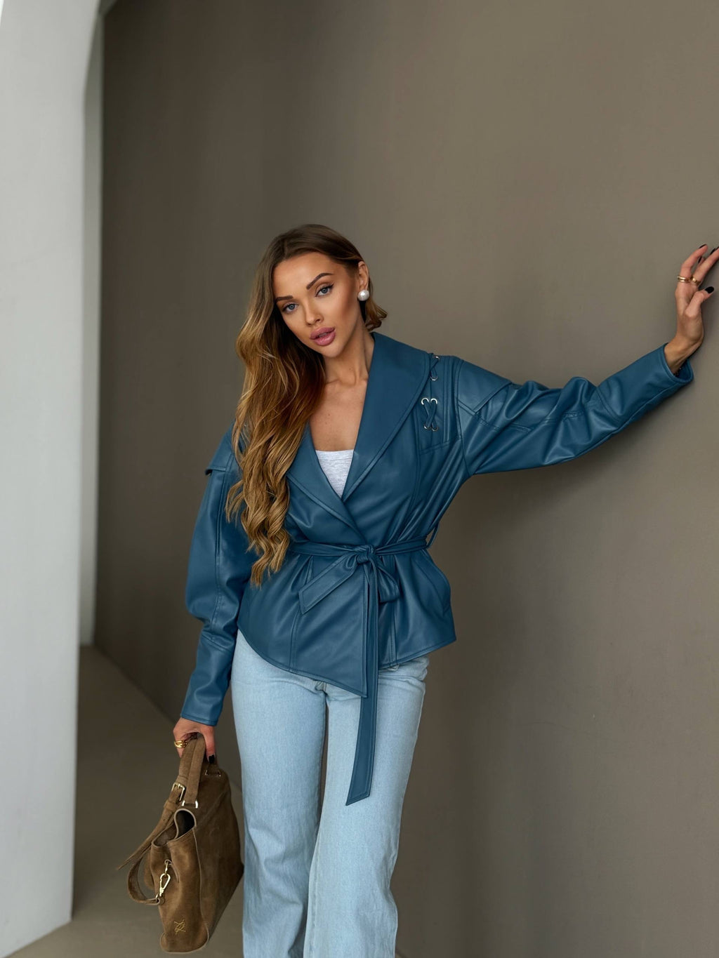 Cropped Faux Leather Jacket