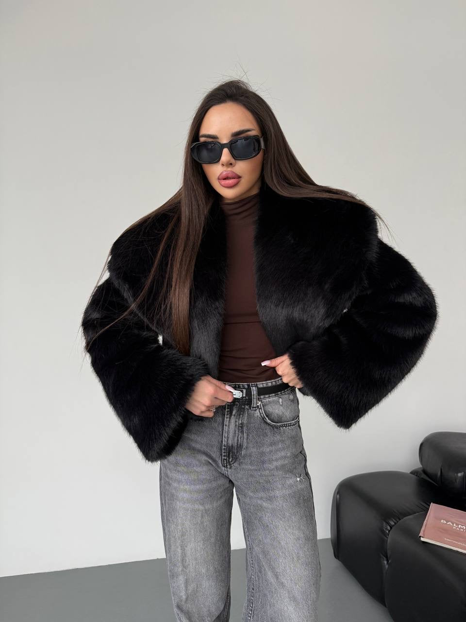 Cropped Faux Fur Coat