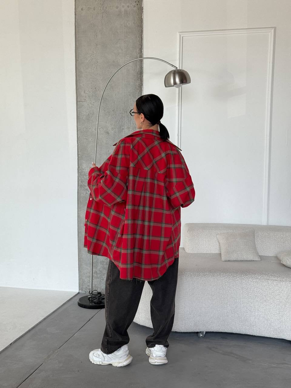 A bright checkered shirt with a matching scarf