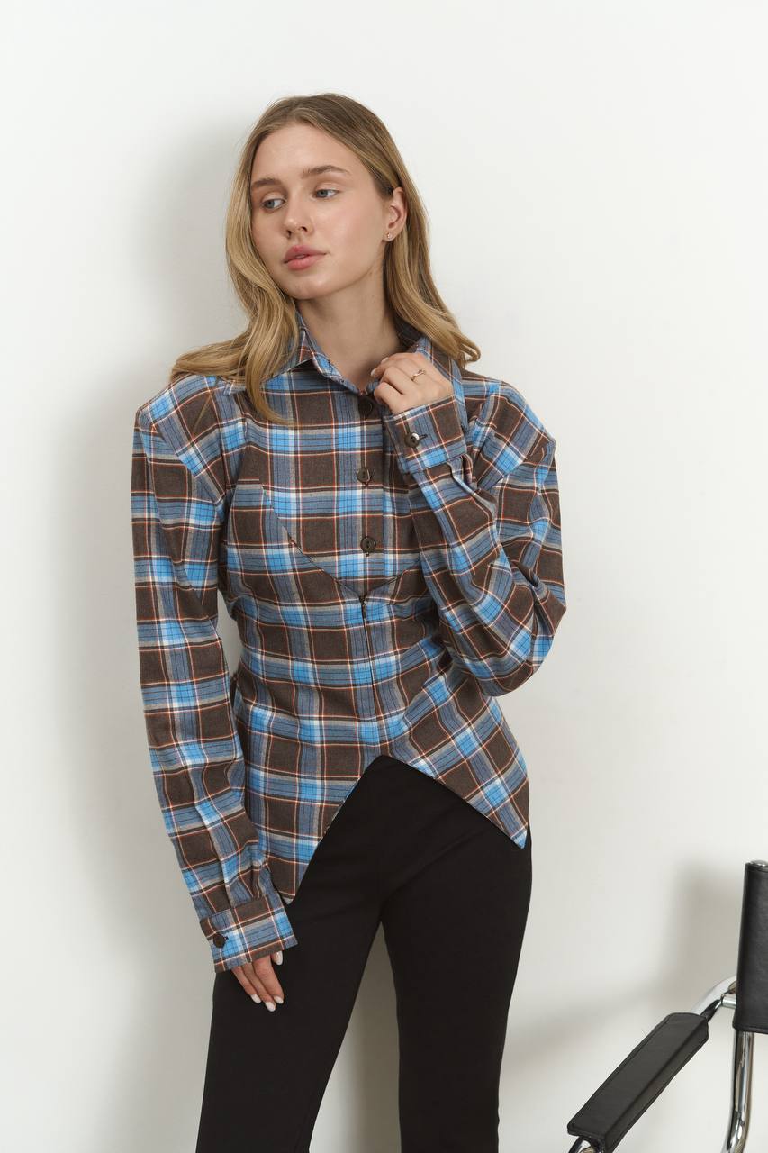 Plaid Shirt with Corset Imitation