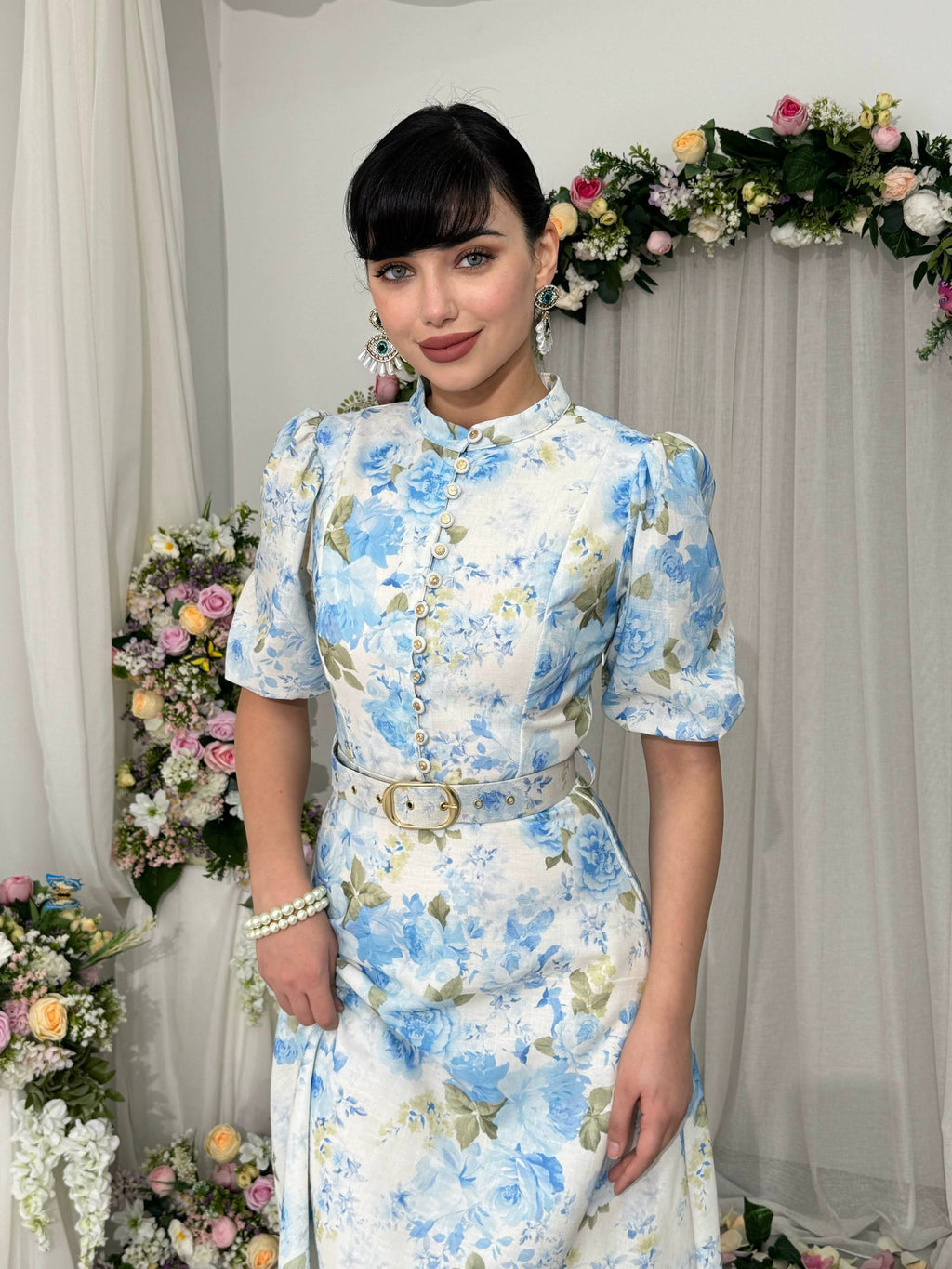 Floral midi dress with short sleeves✨
