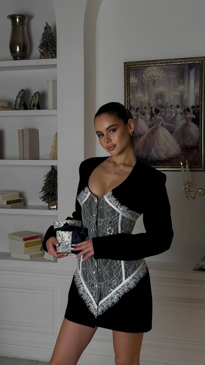 Dress with a corset silhouette and accent lace