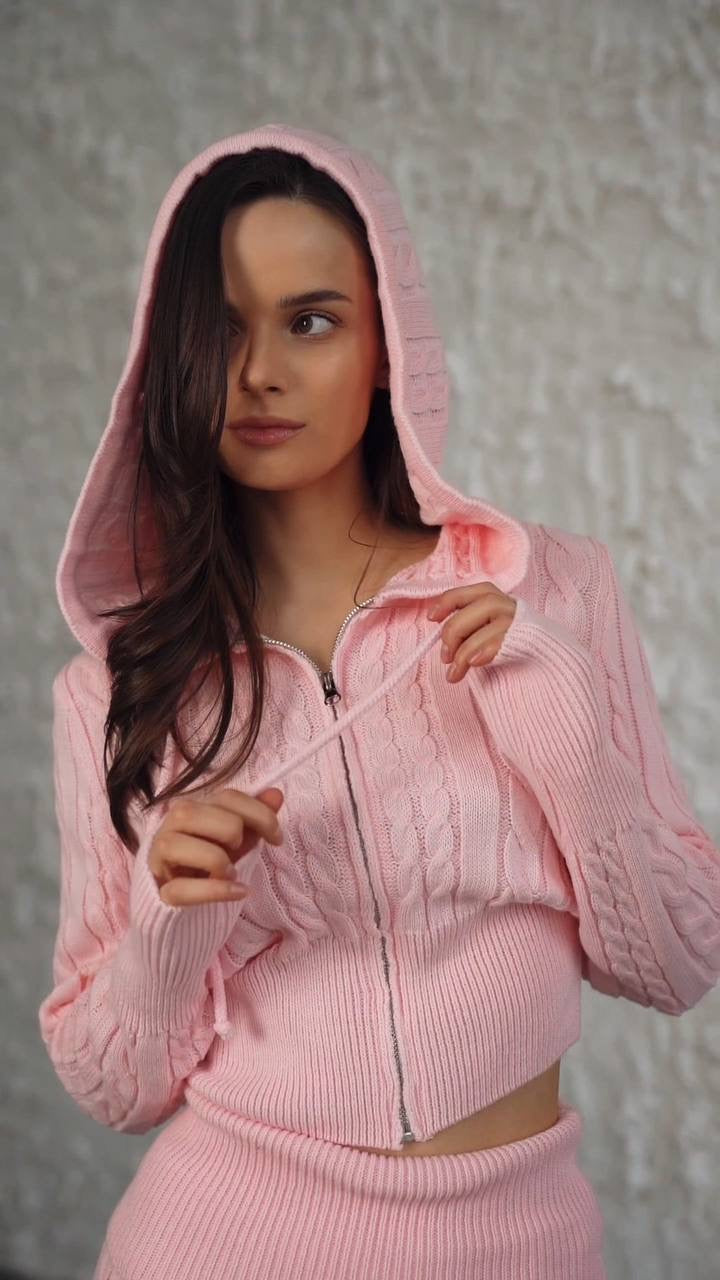 Knitted hoodie+skirt set
