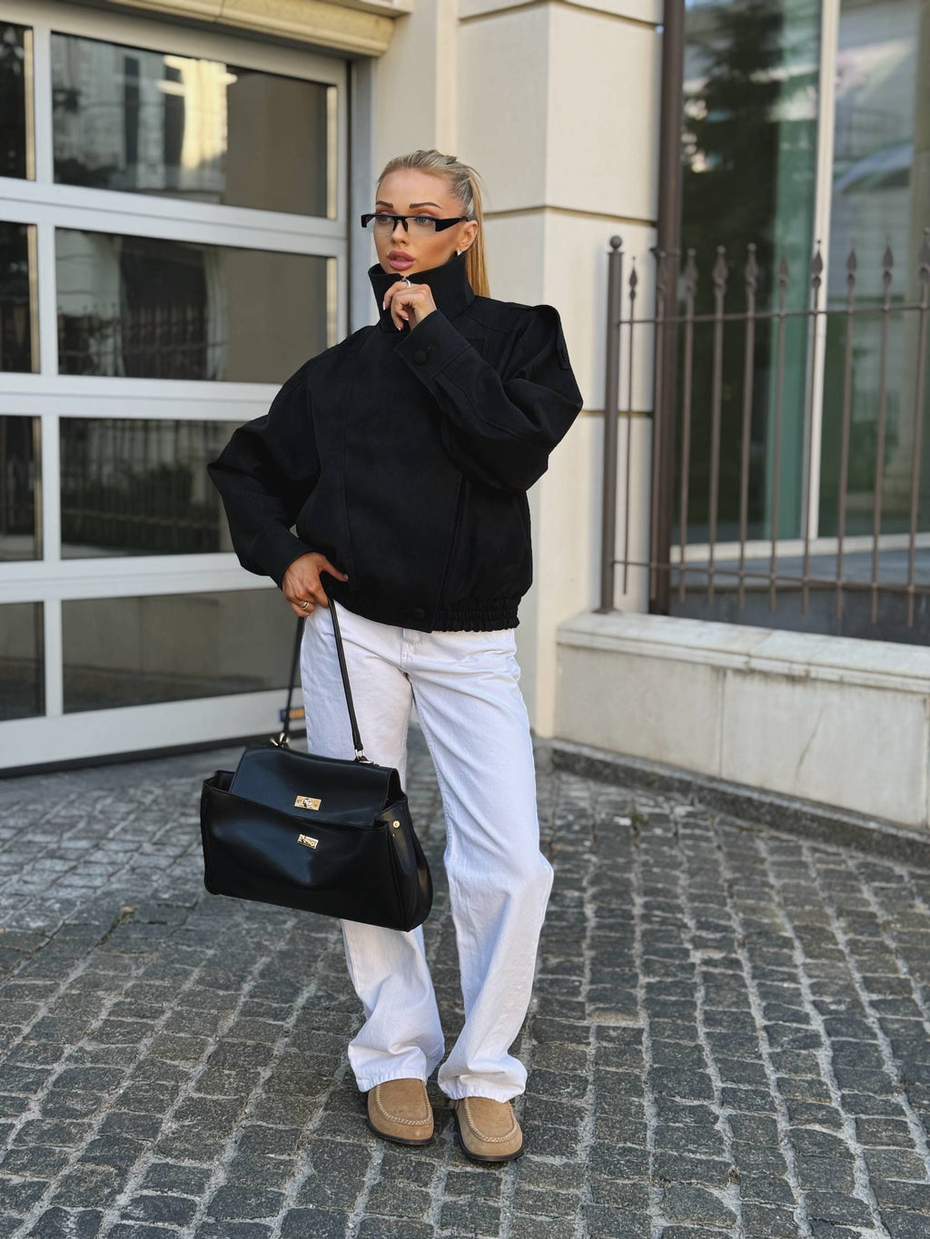 Oversized Textured Nubuck Bomber