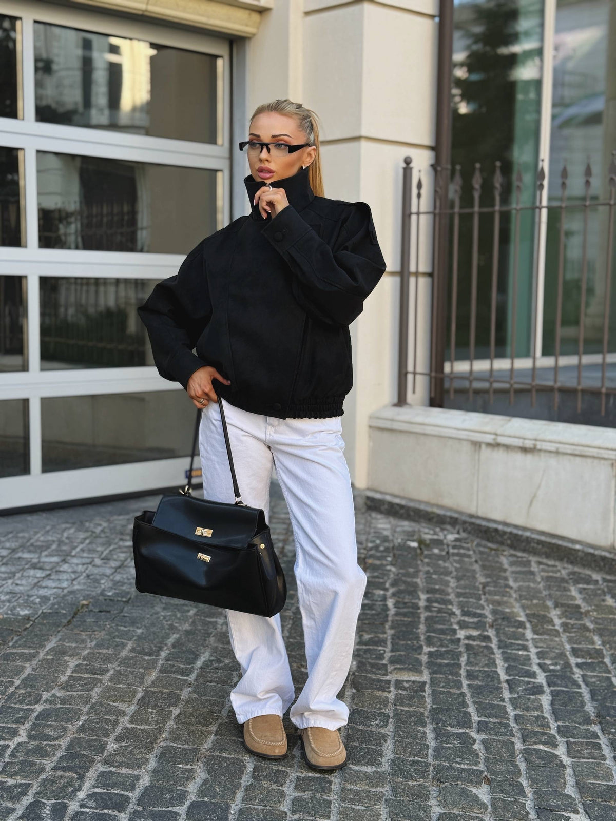 Oversized Textured Nubuck Bomber