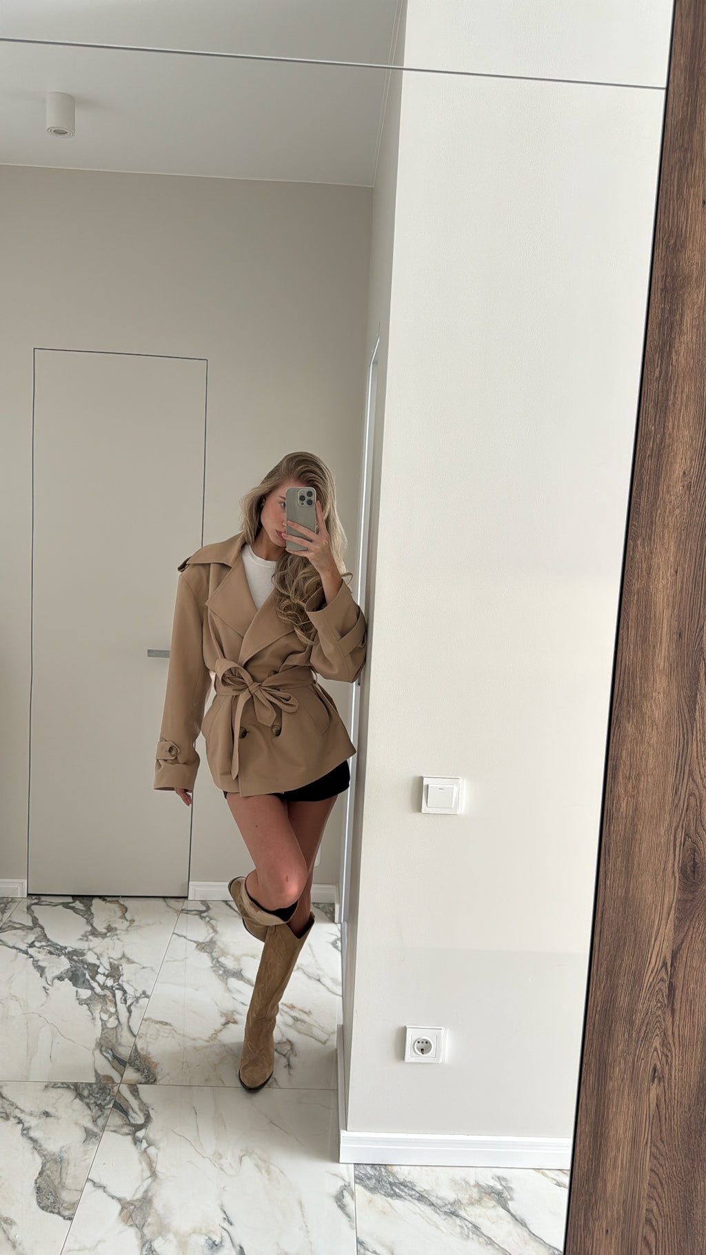 Cropped Trench Coat with Pockets