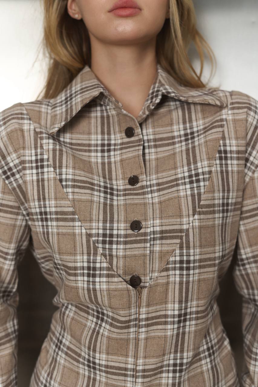 Plaid Shirt with Corset Imitation