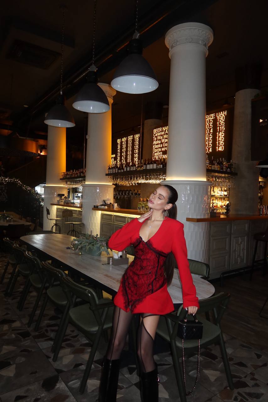 Dress with a corset silhouette and accent lace