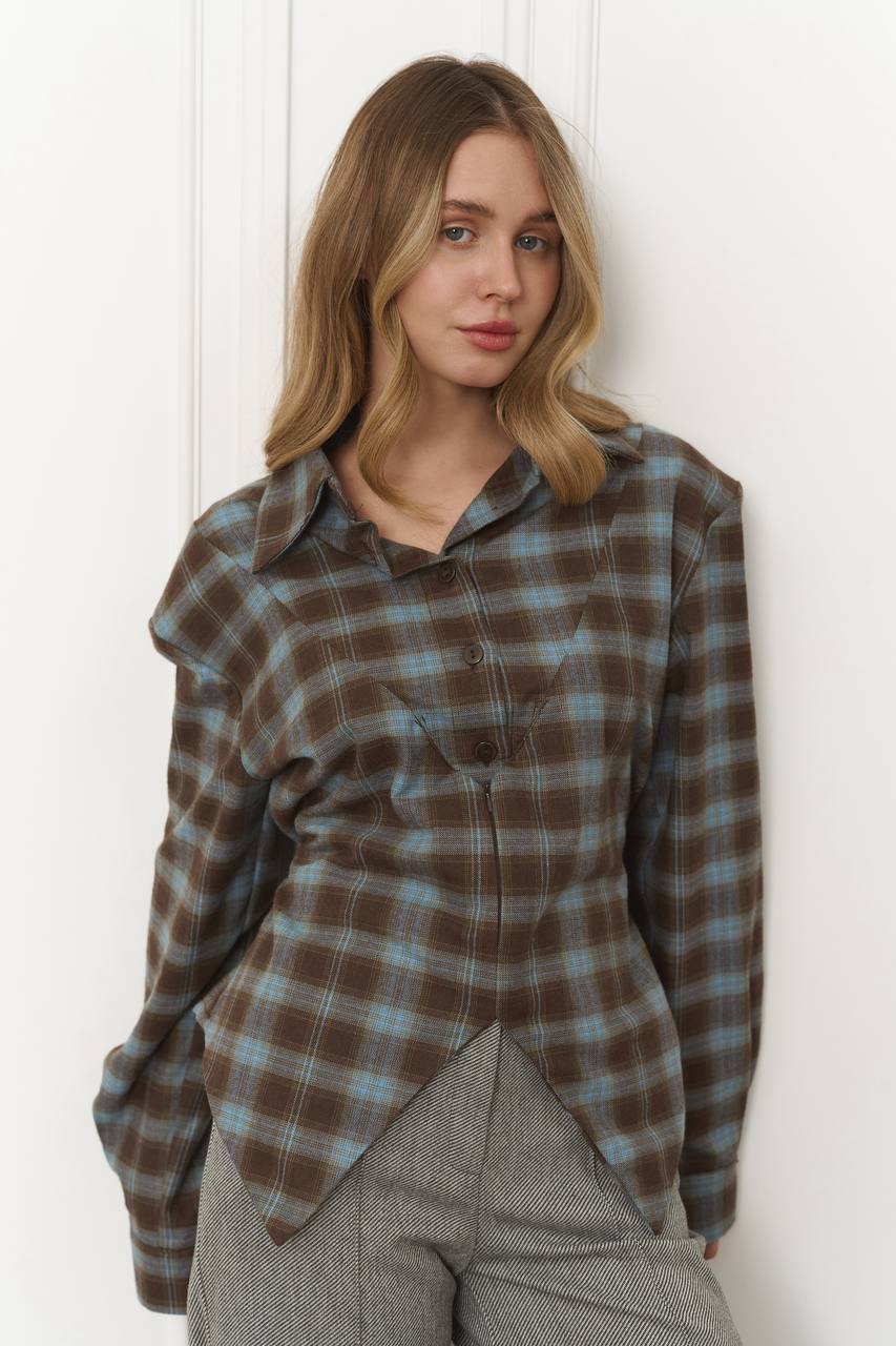 Plaid Shirt with Corset Imitation