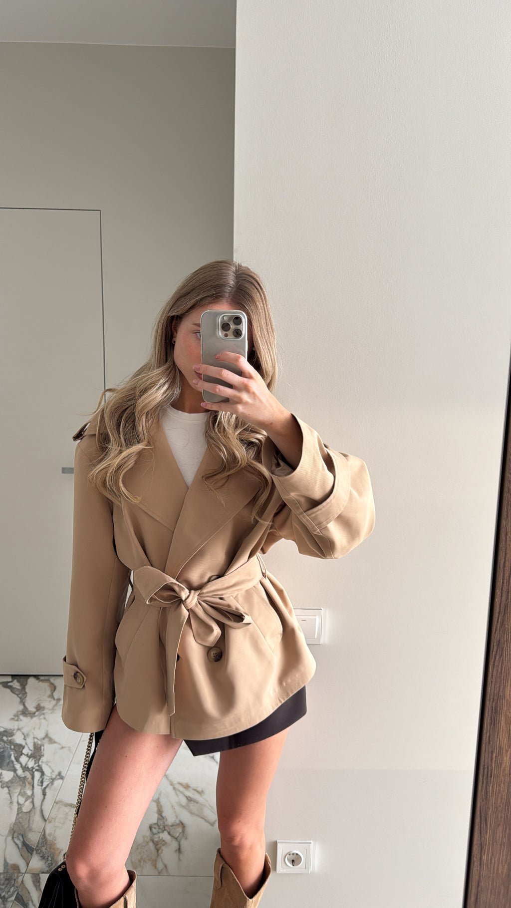 Cropped Trench Coat with Pockets
