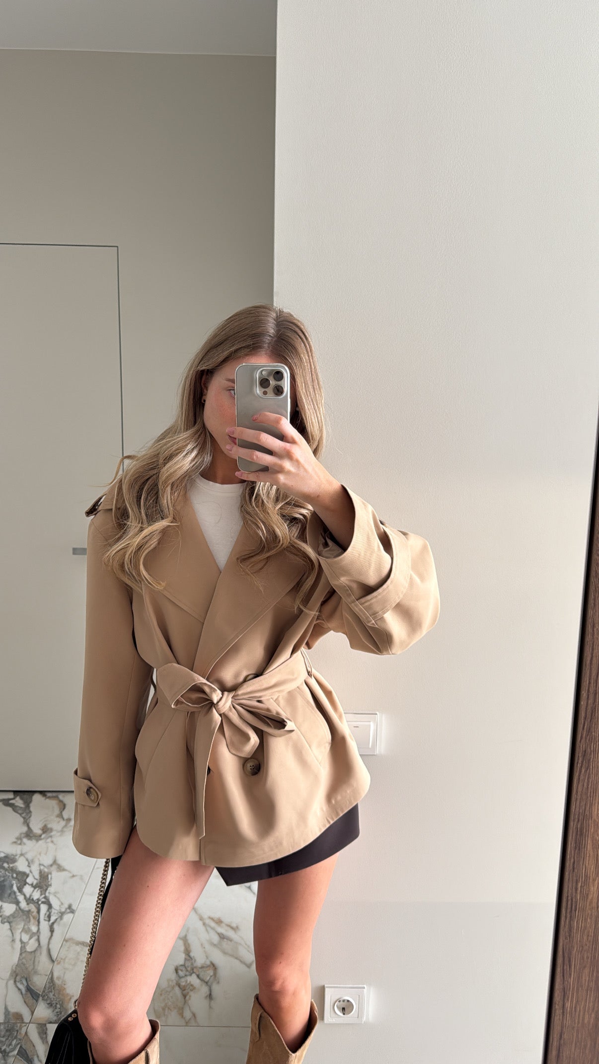 Cropped Trench Coat with Pockets