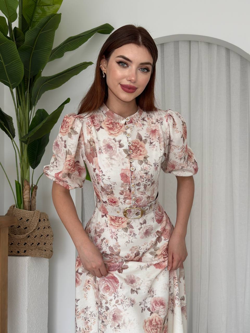 Floral midi dress with short sleeves✨