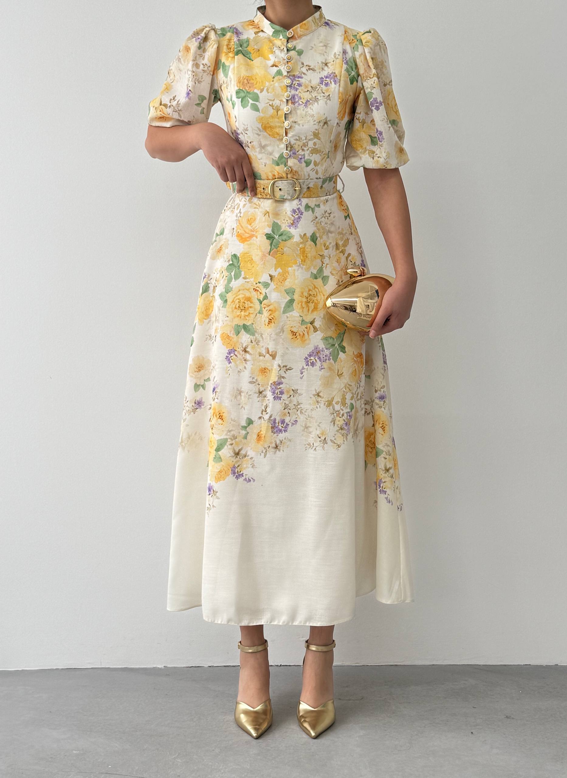Floral midi dress with short sleeves✨
