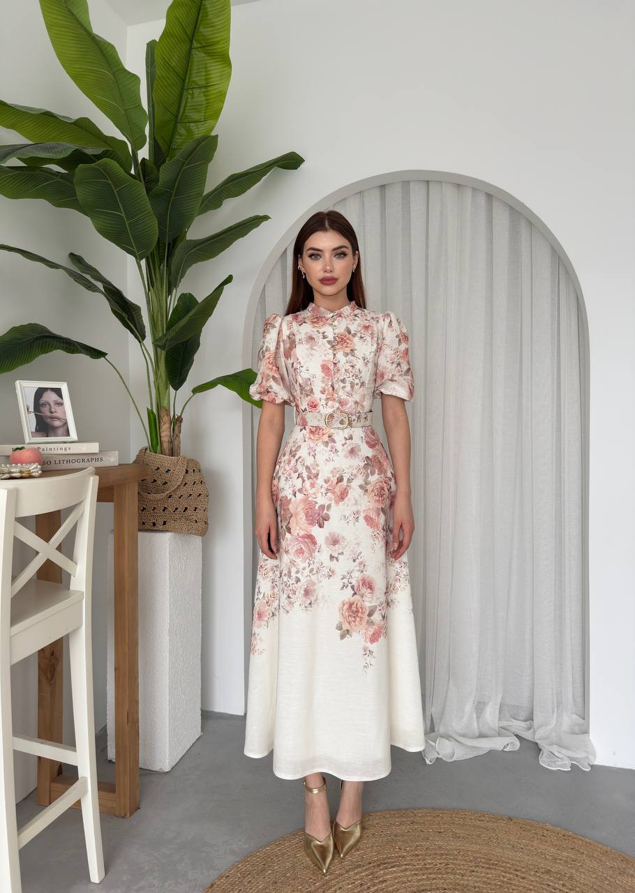 Floral midi dress with short sleeves✨
