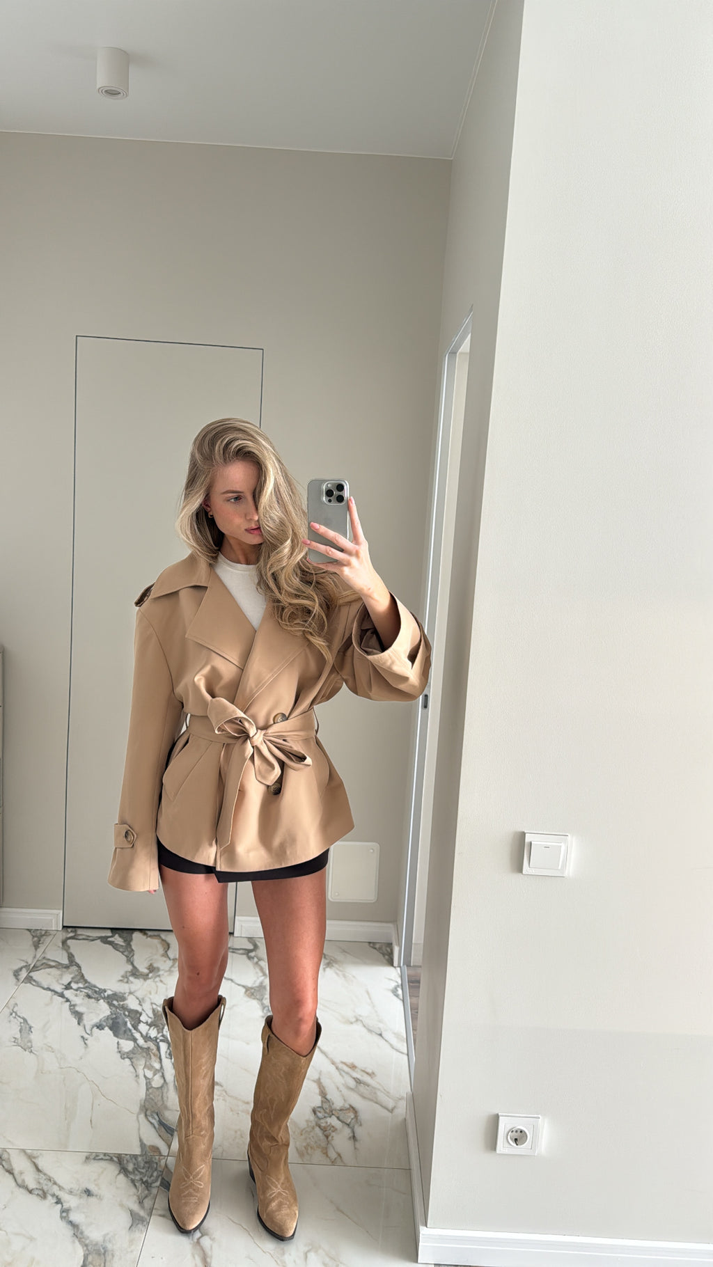 Cropped Trench Coat with Pockets
