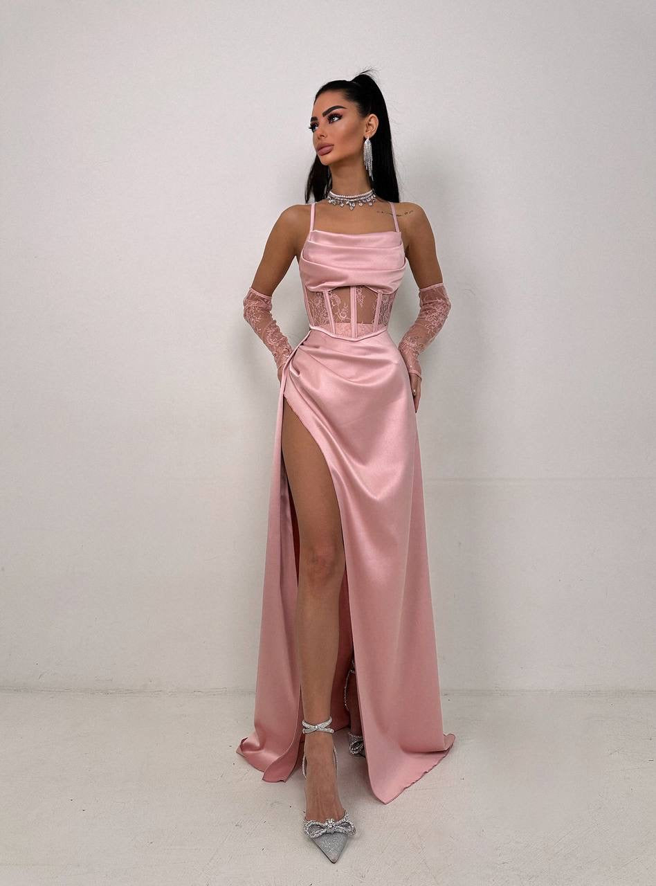 Set: corset + gloves + maxi skirt