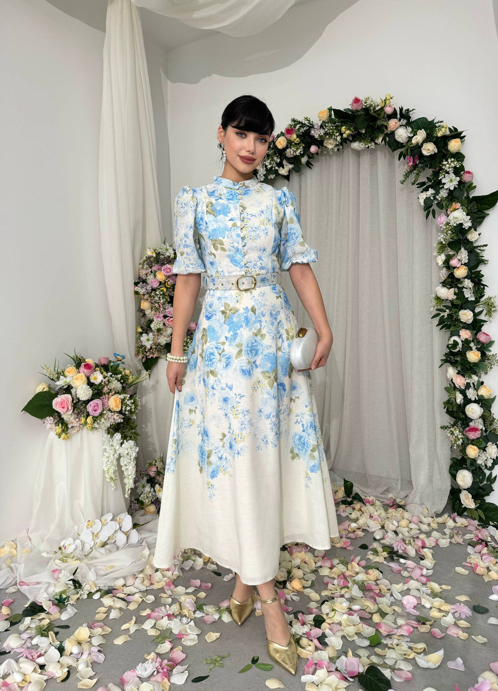Floral midi dress with short sleeves✨