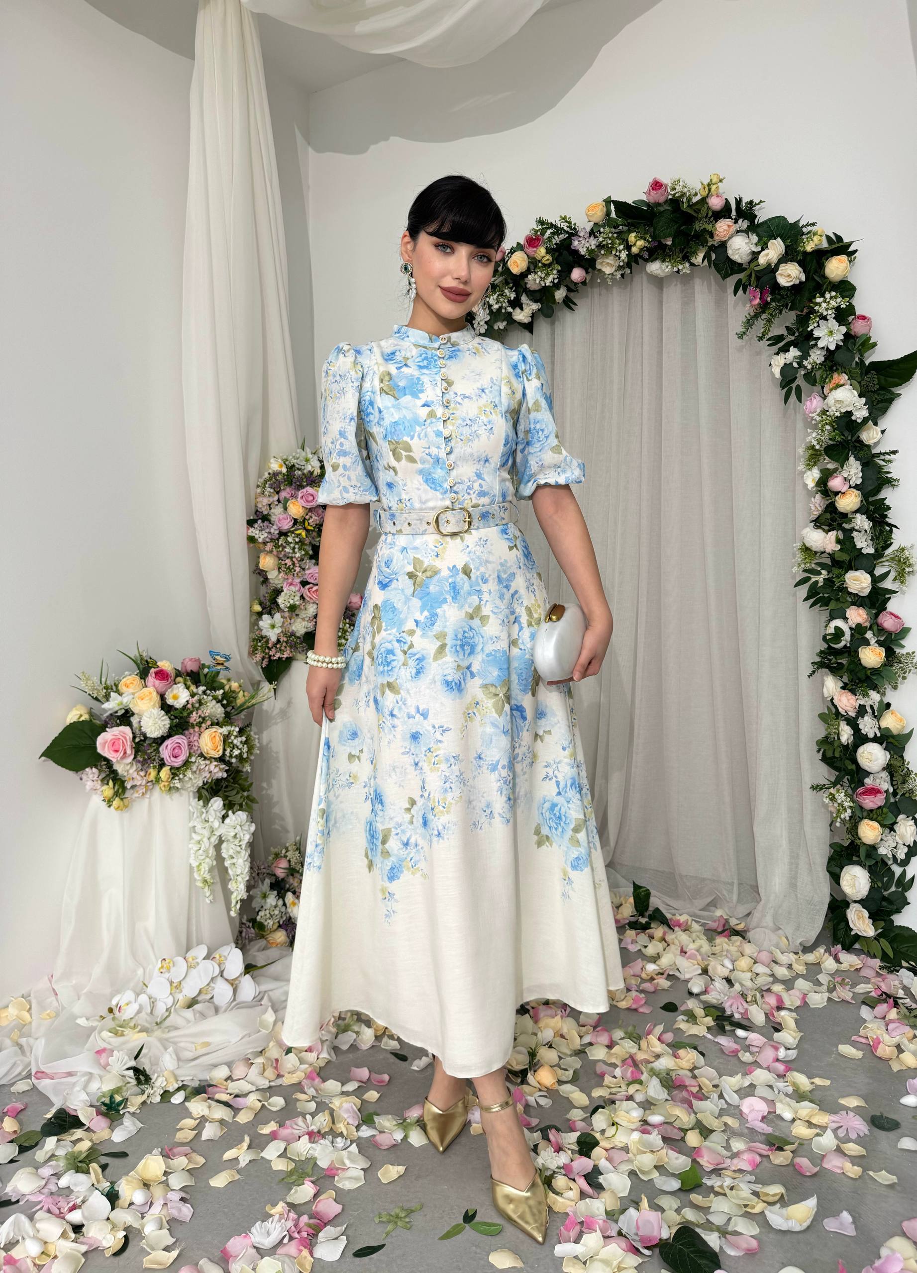 Floral midi dress with short sleeves✨