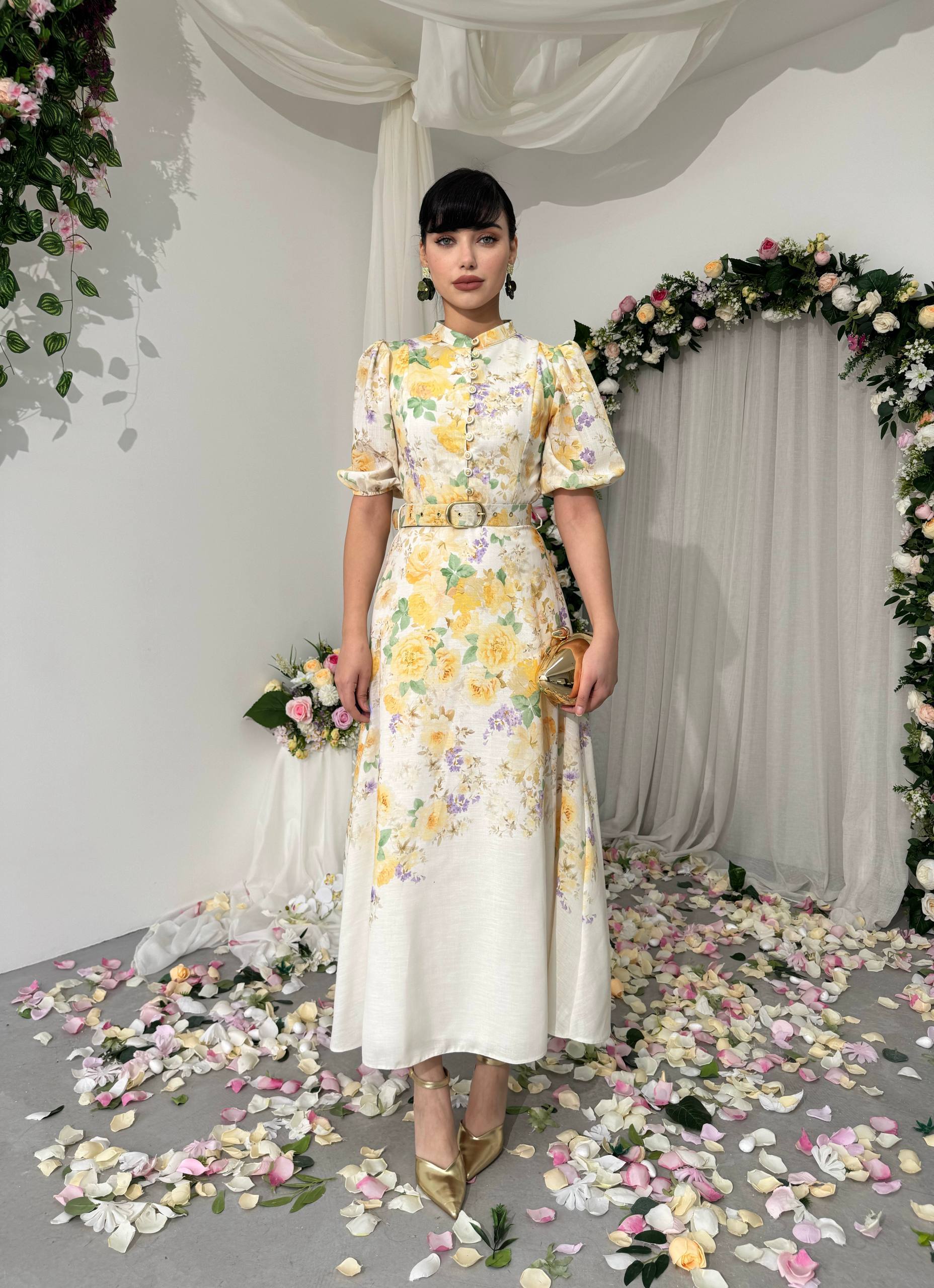 Floral midi dress with short sleeves✨