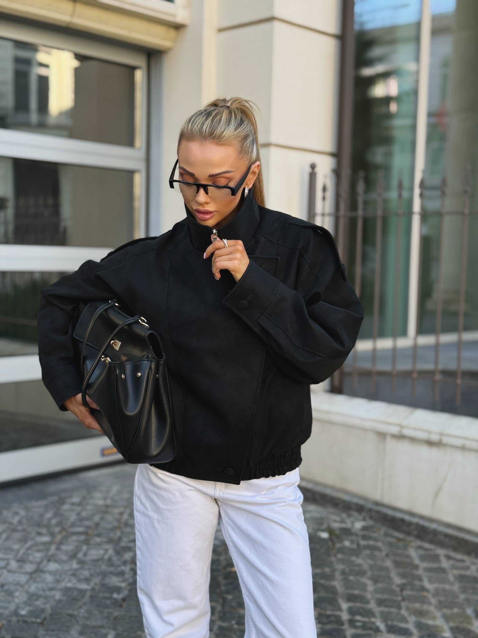 Oversized Textured Nubuck Bomber