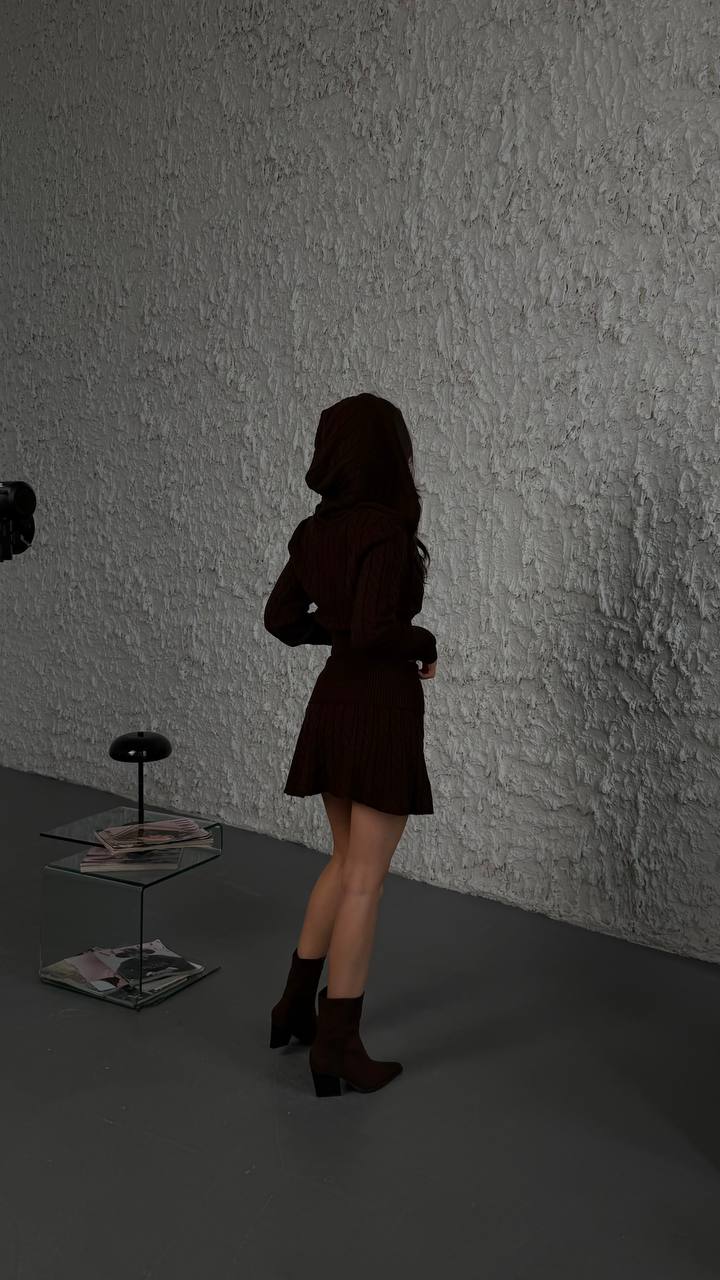 Knitted hoodie+skirt set