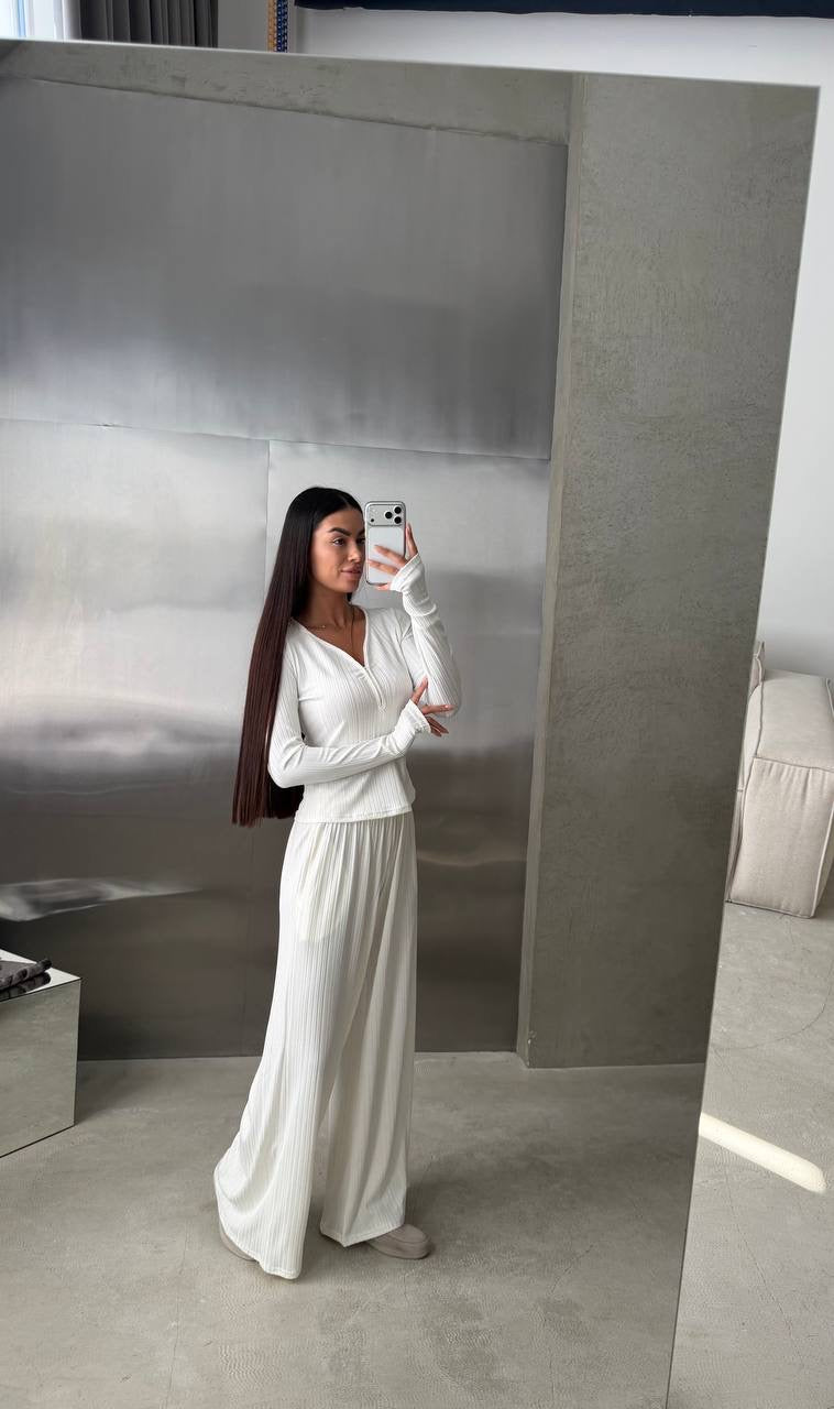 Ribbed Knit Set with Zip-Up Top