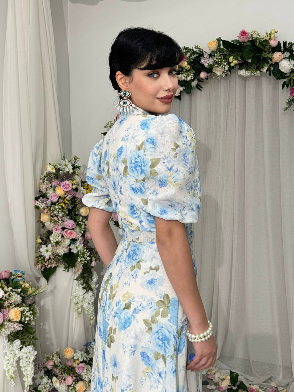 Floral midi dress with short sleeves✨